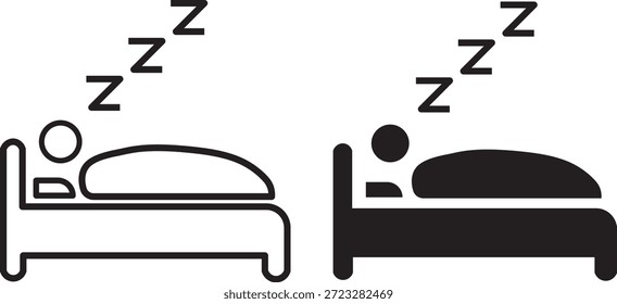 Sleeping Person in Bed Icon Set. Sleeping People Icon Set. Hotel flat icon. Sleeping shelter sign. Healthy lifestyle symbol. Sleeping People on transparent background
