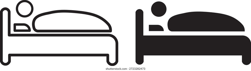 Sleeping Person in Bed Icon Set. Sleeping People Icon Set. Hotel flat icon. Sleeping shelter sign. Healthy lifestyle symbol. Sleeping People on transparent background
