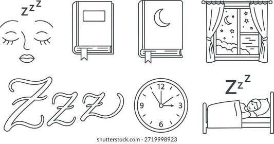 Schlafende Person und routinemäßige Symbole für Schlafenszeit