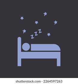 Sleeping person icon in bed at night.