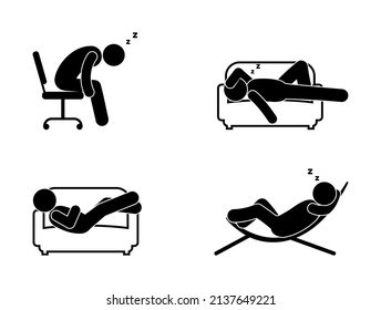 sleeping person icon collection, rest isolated pictogram, people fell asleep in different poses