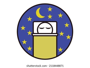 Sleeping person icon with night sky around.