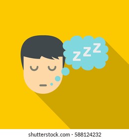 Sleeping person with thought bubble of z icon. Flat illustration of sleeping person with thought bubble of z vector icon for web isolated on yellow background