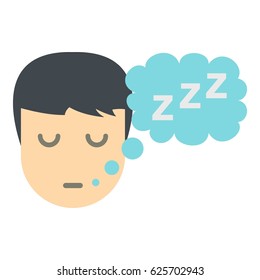 Sleeping person with thought bubble of z icon flat isolated on white background vector illustration