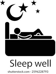Sleeping Person Under Moon and Stars – "Sleep Well Icon Depicting Restful Night with Moon, Stars, and Relaxing Figure for Health and Wellness with Transparent Background"