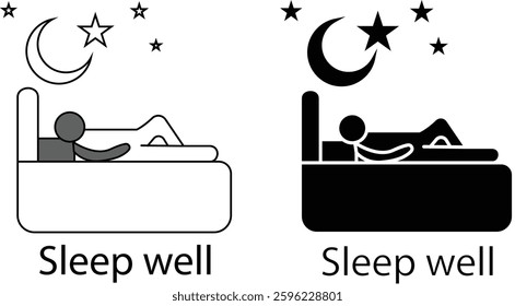 Sleeping Person Under Moon and Stars – "Sleep Well Icon Depicting Restful Night with Moon, Stars, and Relaxing Figure for Health and Wellness with Transparent Background"