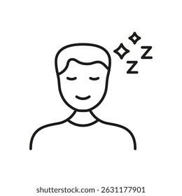 Sleeping Person With Zzz Icon. Rest, Relaxation, And Sleep Symbol. Peaceful Slumber, Nighttime Routine, And Dreaming Concept. Editable Stroke. Isolated Vector Illustration.