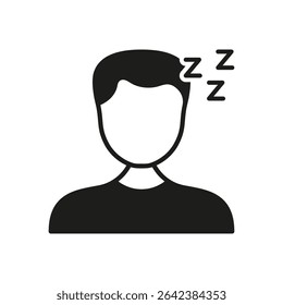 Sleeping Person With Zzz Solid Icon. Sleep, Rest, And Relaxation Silhouette Symbol. Tiredness And Nap Representation. Isolated Vector Illustration.