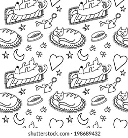 Sleeping Pets Hand Drawn Seamless