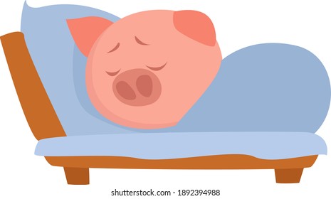 Sleeping pig , illustration, vector on white background