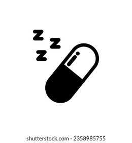 Sleeping pill icon. Healthcare, insomnia problem, medicine concept. Flat vector design illustration isolated on white background.