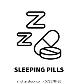 Sleeping pill icon or logo in modern line style. High quality black outline pictogram for web site design and mobile apps. Vector illustration on a white background.