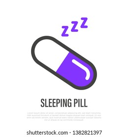 Sleeping pill thin line icon. Vector illustration of insomnia treatment.