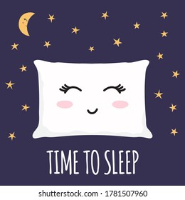 Sleeping pillow with closed lashes sleeping zzz. Relax sleep icon. Pillow icon. Vector illustration