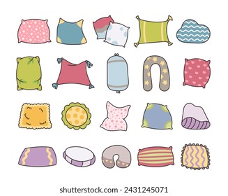 Sleeping pillow with decorative. Interior textile. Hand drawn style. Vector drawing. Collection of design elements.