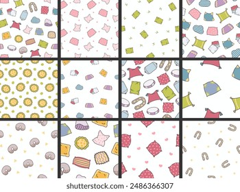 Almohada de dormir con decoración. Patrón sin costuras. Textil interior. Estilo dibujado a mano. Dibujo de Vector. Colección de adornos de diseño.