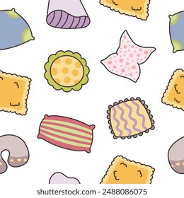 Sleeping pillow with decorative. Seamless pattern. Interior textile. Hand drawn style. Vector drawing. Design ornaments.