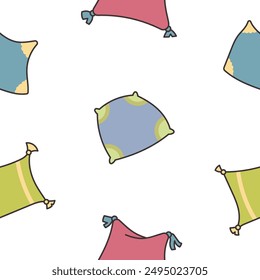 Sleeping pillow with decorative. Seamless pattern. Interior textile. Hand drawn style. Vector drawing. Design ornaments.
