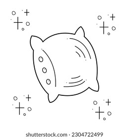Sleeping pillow. Doodle black and white vector illustration.