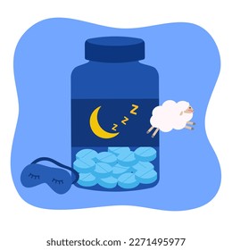 Sleeping pills concept vector illustration. Insomnia treatment medicine.