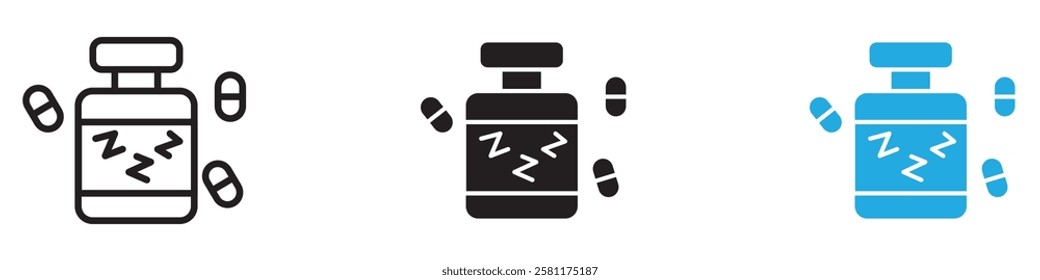 Sleeping pills icon black white vector outline