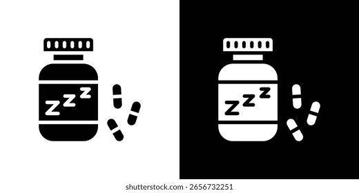 Sleeping pills icon in flat black solid vector set
