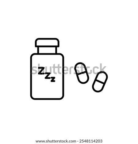 Sleeping pills icon Outline set in black and white color