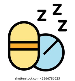 Sleeping pills icon outline vector. Sleep disorder. Sad rest color flat