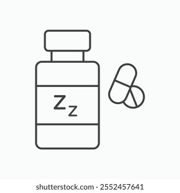 Ícone de pílulas para dormir definido no estilo de linha preta.