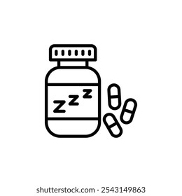 Schlaftabletten-Symbol-Set. gezeichnete und voll ausgefüllte Ausführungen.