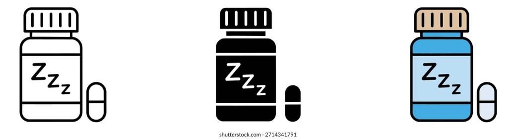 pílulas para dormir ícone vetor. tratamento de insônia e noite repousante suplementos símbolo. ilustração vetorial.
