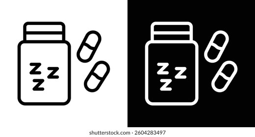 Sleeping pills icons vectors set in stroke line style.
