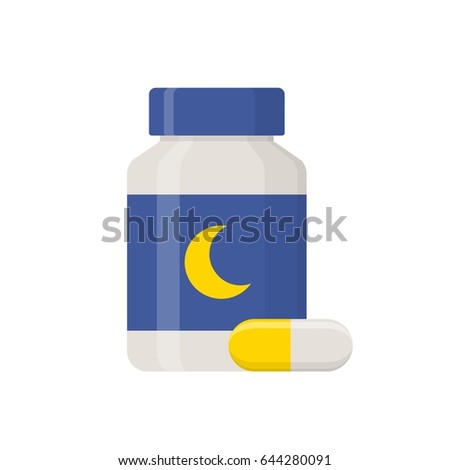 Sleeping pills islated on white background. Medical product, Pharmaceuticals bottle icon in flat style vector illustration.