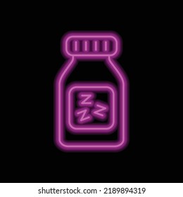 Schlaftabletten sind eine einfache Symbolvektorgrafik. Flaches Design. violetter Neon auf schwarzem Hintergrund.ai