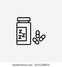 Ícone fino do revestimento das pílulas para dormir isolado.