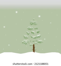 ilustración de pino dormido. dibujos animados de pino sobre un fondo verde y clima nevado. tarjeta de invierno feliz. eps10 vectoriales