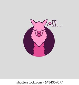 Sleeping pink cartoon llama, alpaca dreaming and snoring with sound zzz, print lama. Vector illustration isolated