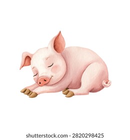 Sleeping pink piglet with closed eyes