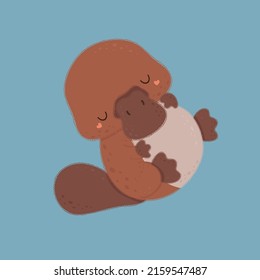 Sleeping platypus. Vector illustration of a cute animal. Cute little illustration of platypus for kids, baby book, fairy tales, baby shower invitation, textile t-shirt, sticker. svg