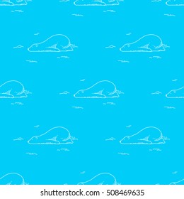 Sleeping Polar bear doodle Vector Seamless Pattern isolated wallpaper background blue