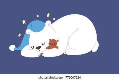 Sleeping polar white bear vector animal cute beauty character funny style pose celebrate Xmas holiday or New Year time big bear animal