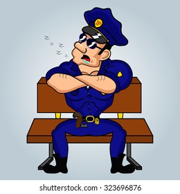 Sleeping policeman sitting on the bench