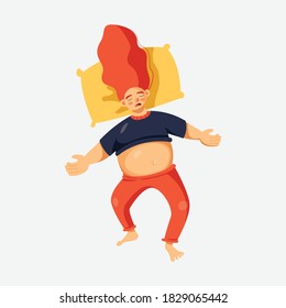 Sleeping position of a fat man vector on white background.