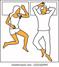 Sleeping position male and female couple relax sleeping vector minimalist line art