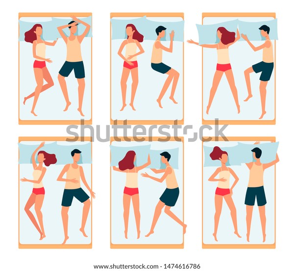 Sleeping Positions Couples Families Man Woman Stock Vector Royalty