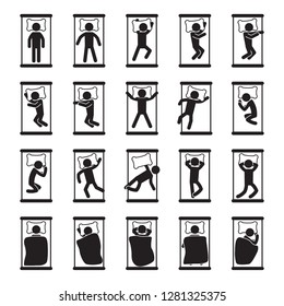 Sleeping positions icon set. Vector.