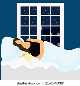 Sleeping Pregnant Woman. The Concept Of A Healthy Pregnancy And Sound Sleep. Vector Cartoon Illustration In Flat Style