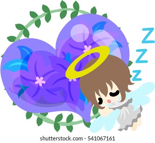 A sleeping pretty angel and art object of huge heart