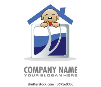 sleeping puppy in the bed house logo vector