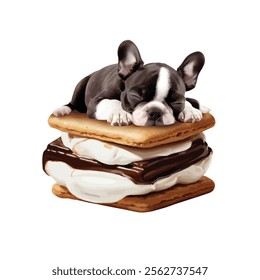 Sleeping Puppy on S'mores Graphic Vector